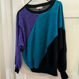Vintage Colorblock Sweater in Teal, Purple & Black - Young Stuff